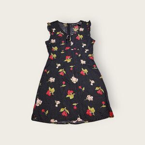 Vintage Y2k No Boundaries black polka-dot and floral print flutter sleeve dress